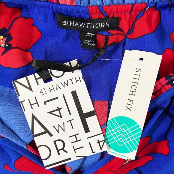 41 Hawthorn Jeanie Ruffle Detail Dress Size M Red Blue Floral Sleeveless - Picture 6 of 6